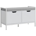 2-Tier Shoe Rack Bench with Cushion, in Linen Effect Fabric, Wood and Steel, 84x35x50 cm, White