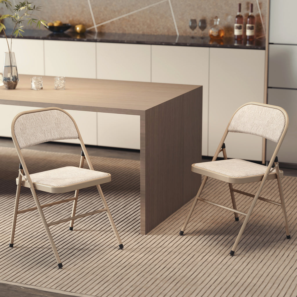 HOMCOM Set of 2 Folding Chairs with Upholstered Polyester Seat and Steel Frame, Beige
