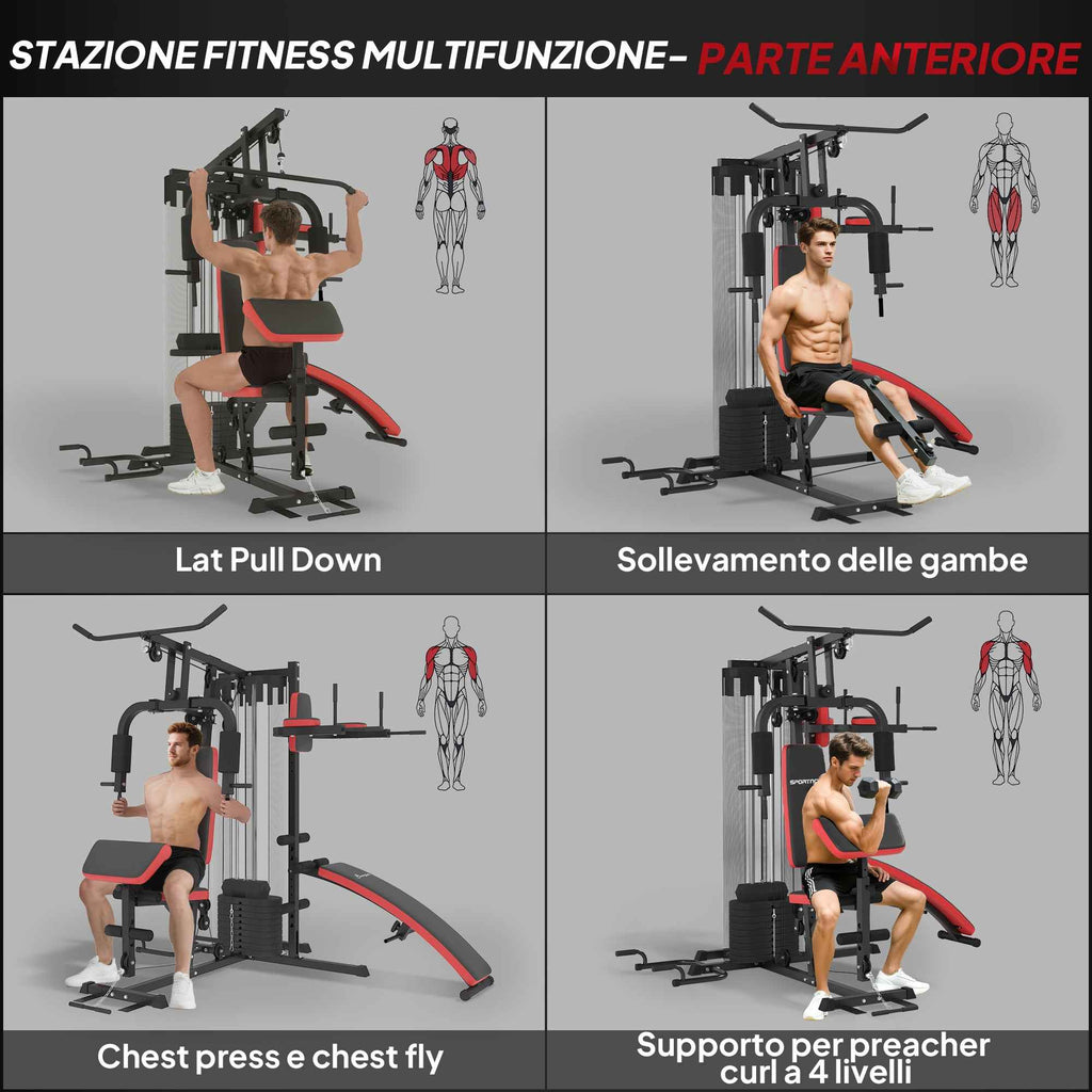 SPORTNOW Multifunctional Fitness Station for Body Training, Made of Steel and PU, 225x175x200 cm, Black