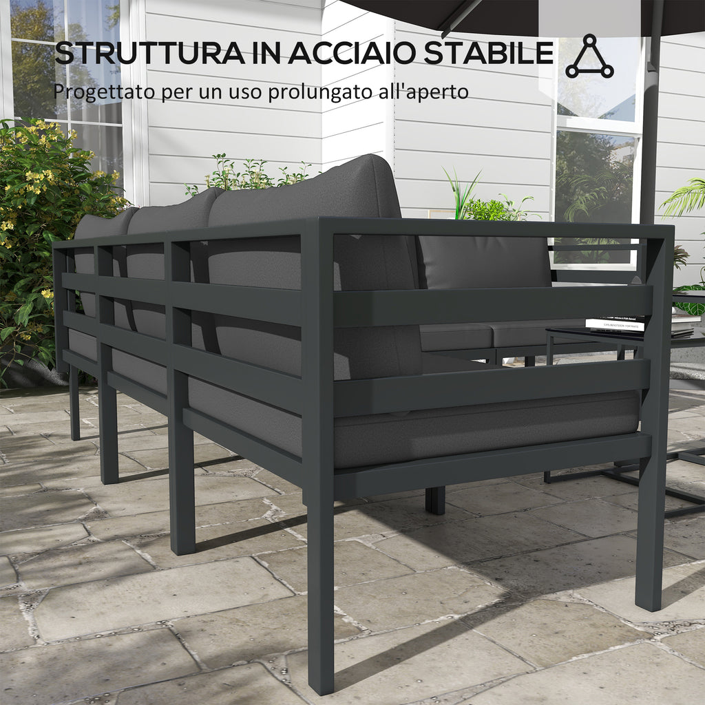 Outsunny garden set 7 pieces in steel and polyester with 5 chairs with cushions and 2 coffee tables, gray - Borgè
