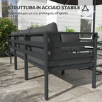 Outsunny garden set 7 pieces in steel and polyester with 5 chairs with cushions and 2 coffee tables, gray - Borgè