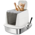 2-Bay Enclosed Cat Litter Box with Deodorizer and Scoop, 52.4 x 41.3 x 39.8 cm, White