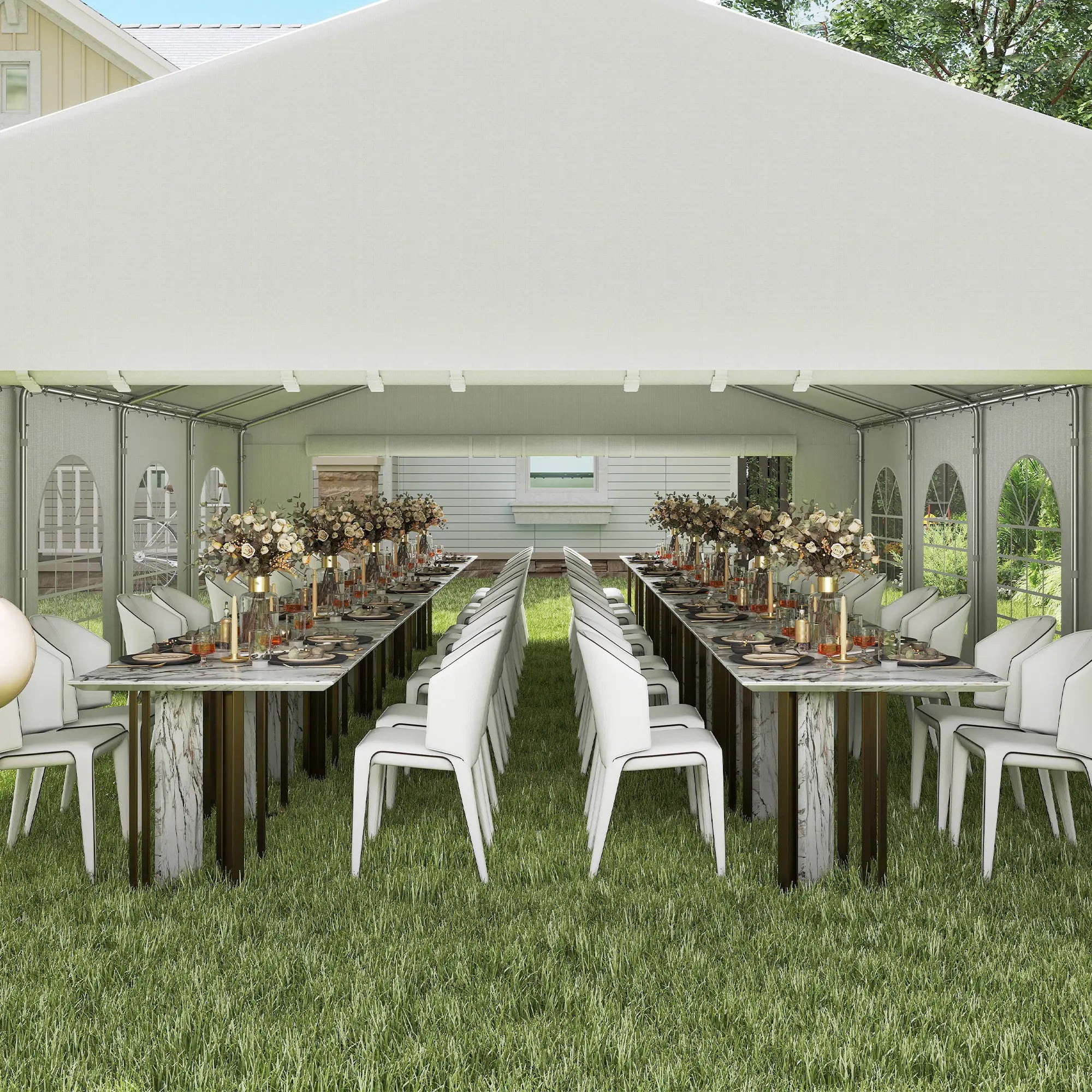 10x6m Garden Gazebo with Removable Walls and Windows, Steel and Polyester - Borge' Group Limited