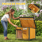 PawHut Outdoor Dog Kennel in Wood and Steel, Bite-Resistant, with Opening Roof and Door Curtain, Yellow