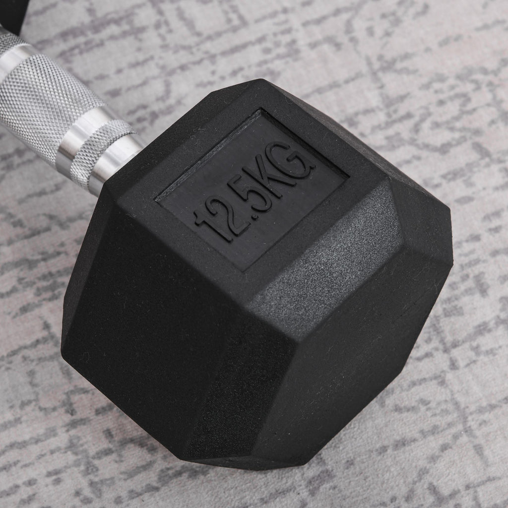 12.5kg Hex Single Dumbbell with Non-Slip Knurled Grip, Black