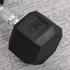 12.5kg Hex Single Dumbbell with Non-Slip Knurled Grip, Black