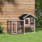 Outdoor Wooden Rabbit Hutch with Rabbit House and Ramp, 122x62. 6x92 cm, Brown and White