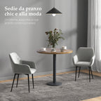 Set of 2 Nordic Dining Chairs Padded with Curved Armrests in Velvet Effect Fabric, 54x57x80 cm, Dark Grey