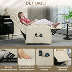 Lift Relax Chair with 8 Massage Points, 135° Reclining and 2 Remote Controls, Cream