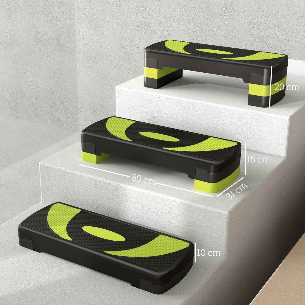 HOMCOM Aerobics Stepper, Adjustable to 3 Heights (10, 15, and 20 cm), Green and Black