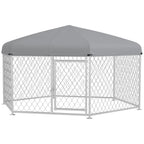 PawHut Large Dog Run with UV-Proof Oxford Fabric Roof, 2.1x1.85x1.5m, Silver and Gray - Borgè