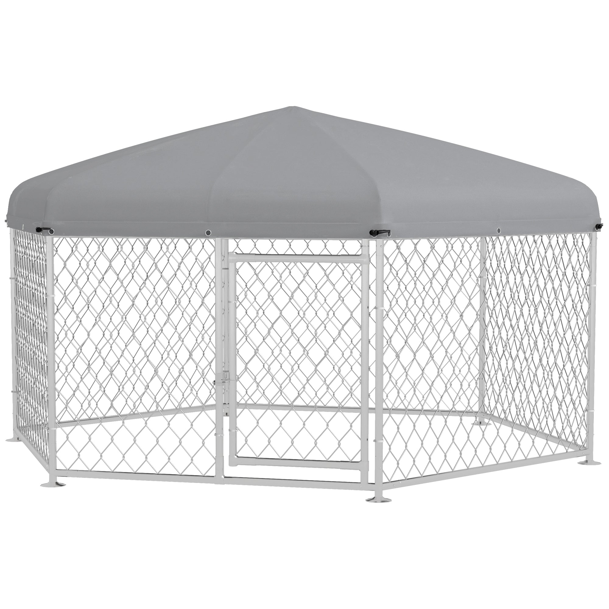 PawHut Large Dog Run with UV-Proof Oxford Fabric Roof, 2.1x1.85x1.5m, Silver and Gray - Borgè