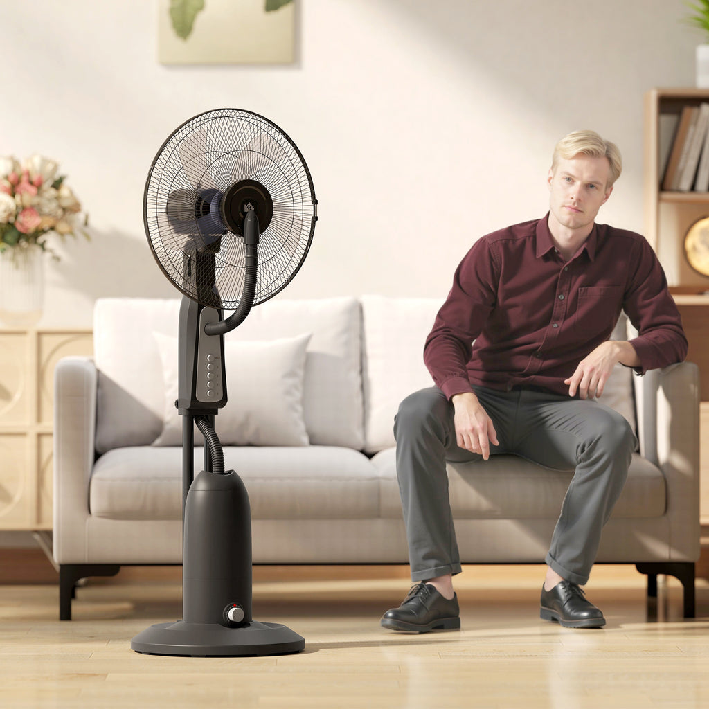 3-Speed Misting Fan, 75° Oscillation, Adjustable Misting, Black