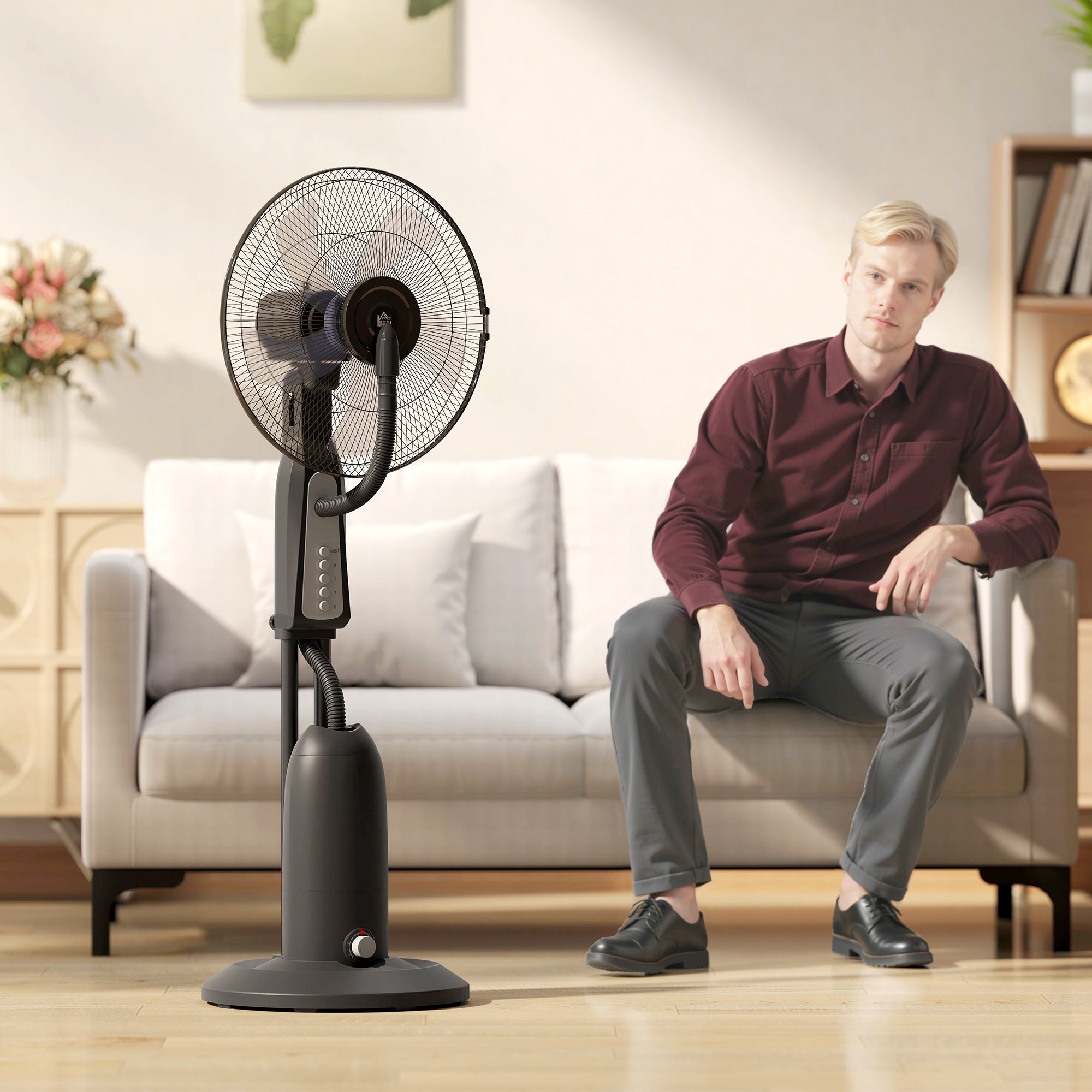 3-Speed Misting Fan, 75° Oscillation, Adjustable Misting, Black
