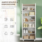 Wooden Kitchen Pantry Cabinet with 5 Adjustable Shelves and 4 Doors, 60x30x170.5 cm, White and Wood Color
