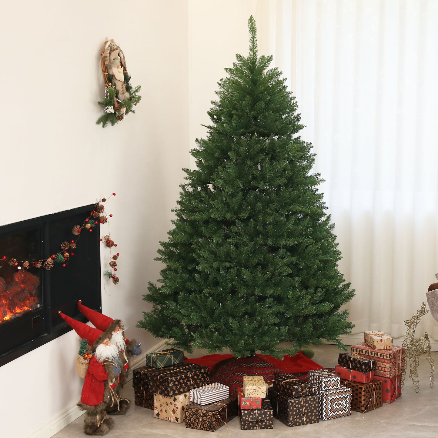 CHRISTMAS TREE - 195cm Artificial Christmas Tree with 1838 Branches with Steel Base for Indoor, Green