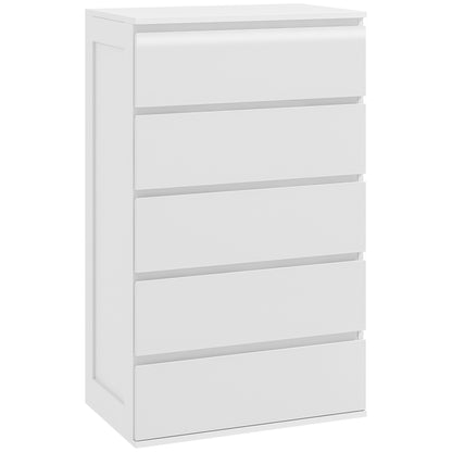 Chest of 5 Wooden Drawers with Grooved Handles, 60x38x100cm, White