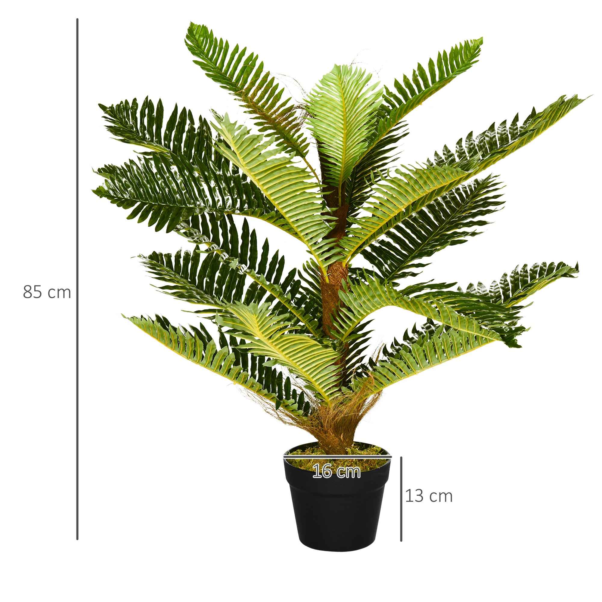 HOMCOM Artificial Palm Tree with 18 Leaves and Pot Included for Indoors, Height 85 cm, Green