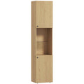 HOMCOM Slim Bathroom Cabinet with 6 Shelves, 2 Doors, Open Compartments, Tempered Glass Shelf, Adjustable Shelves, Oak