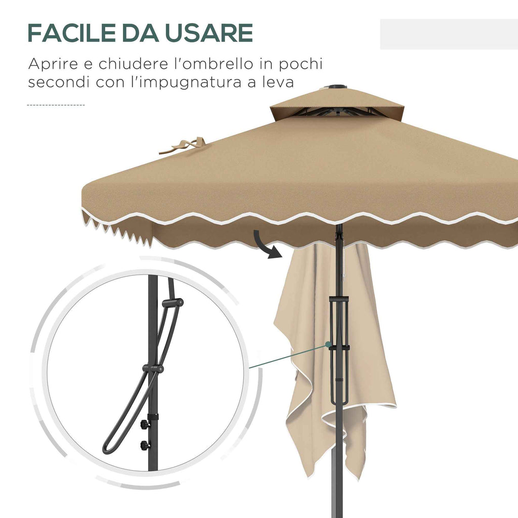 Outsunny Cantilever Umbrella with Double Roof, Crank Opening and Cross Base, 2.5x2.5m, Khaki