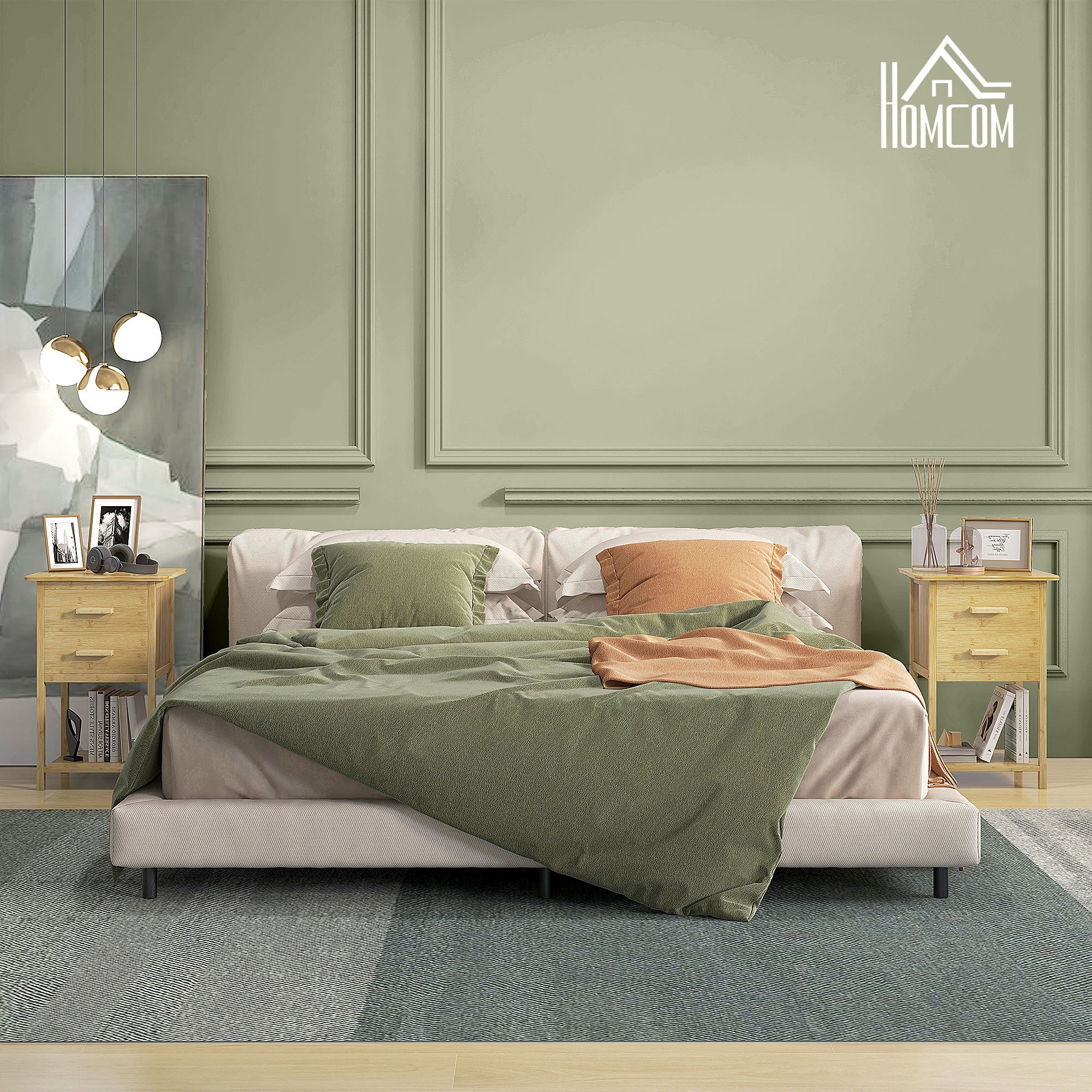 HOMCOM Set of 2 Bedside Tables with 2 Drawers and Lower Shelf in Nordic Style, in Bamboo, 40x34x60 cm - Borgè