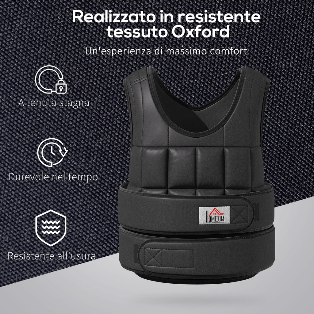 Unisex Weighted Vest 20kg, 38 Individual Weights, Padding, Velcro Closures, Black