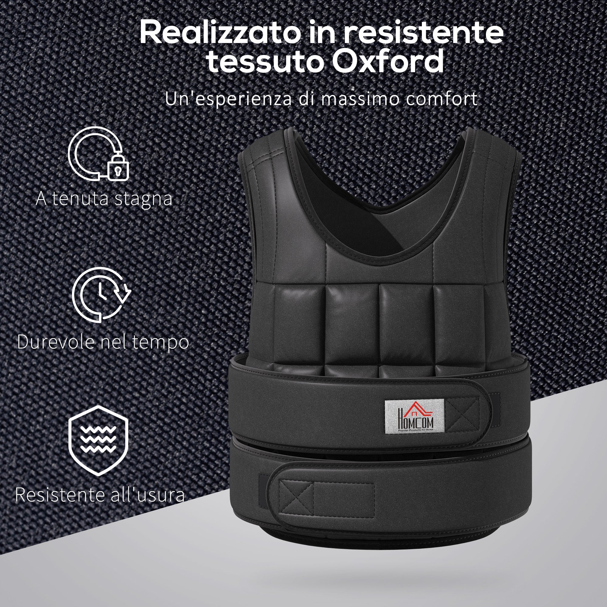 Unisex Weighted Vest 20kg, 38 Individual Weights, Padding, Velcro Closures, Black