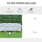 Freestanding Above Ground Pool, Rectangular Rigid Pool with Filter and Valve in Steel and PVC, Grey, 252x152x65cm