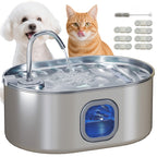 7L Cat Water Fountain with LED Light and Brush, 304 Stainless Steel, 32x22.1x22.3 cm, Silver