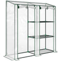 Outsunny 2-Section Vertical Greenhouse with 3 Shelves, Plastic and Steel, 143x45x151 cm, Dark Green and Transparent