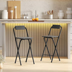 Set of 2 Folding Bar Stools with Footrest, Wood and Steel, 37x45x87 cm, Black