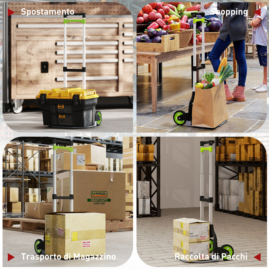 Folding Luggage Cart, 70 kg Capacity, with Telescopic Aluminum Handle, Silver