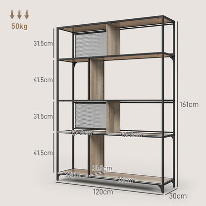 Industrial Book Shelf with 5 Levels with Metal Door, in Wood and Steel, 120x30x161 cm, Black and Gray