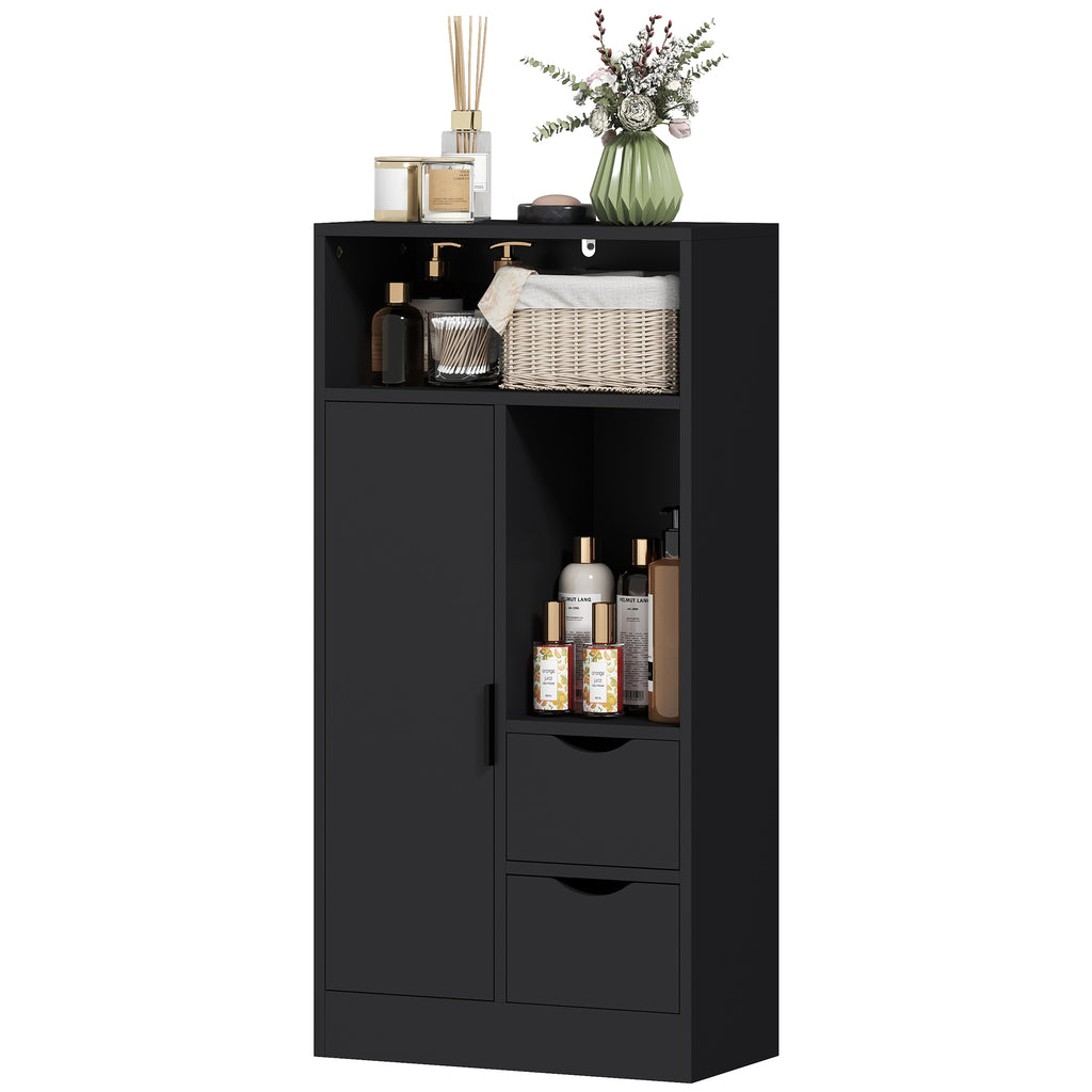 HOMCOM Bathroom Cabinet with 2 Drawers, Open Compartment and Adjustable Shelves for Small Spaces, 50x25x100 cm, White