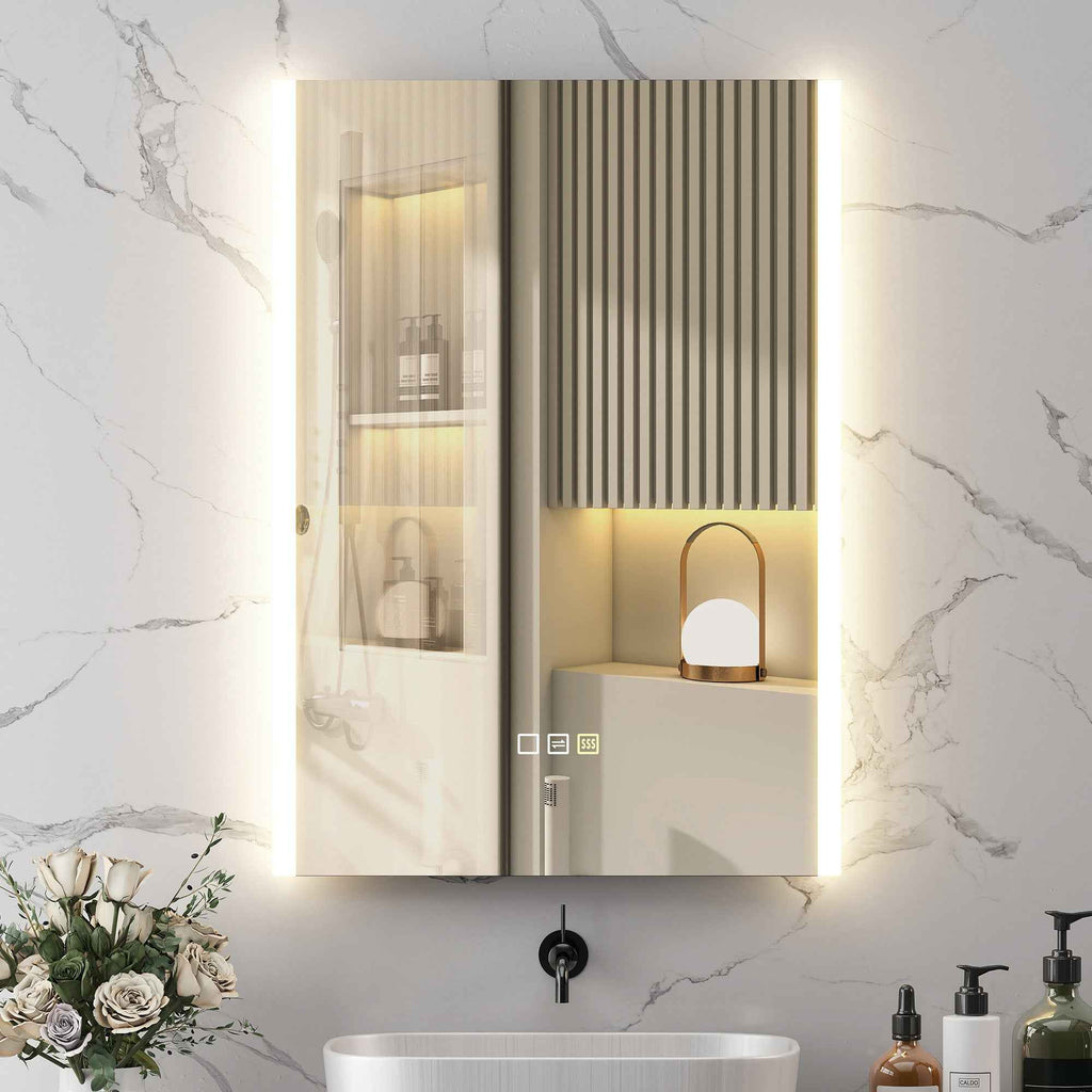 HOMCOM Bathroom Mirror with 3-Color LED Light and Memory Function, Tempered Glass, 70x50x3 cm, Silver