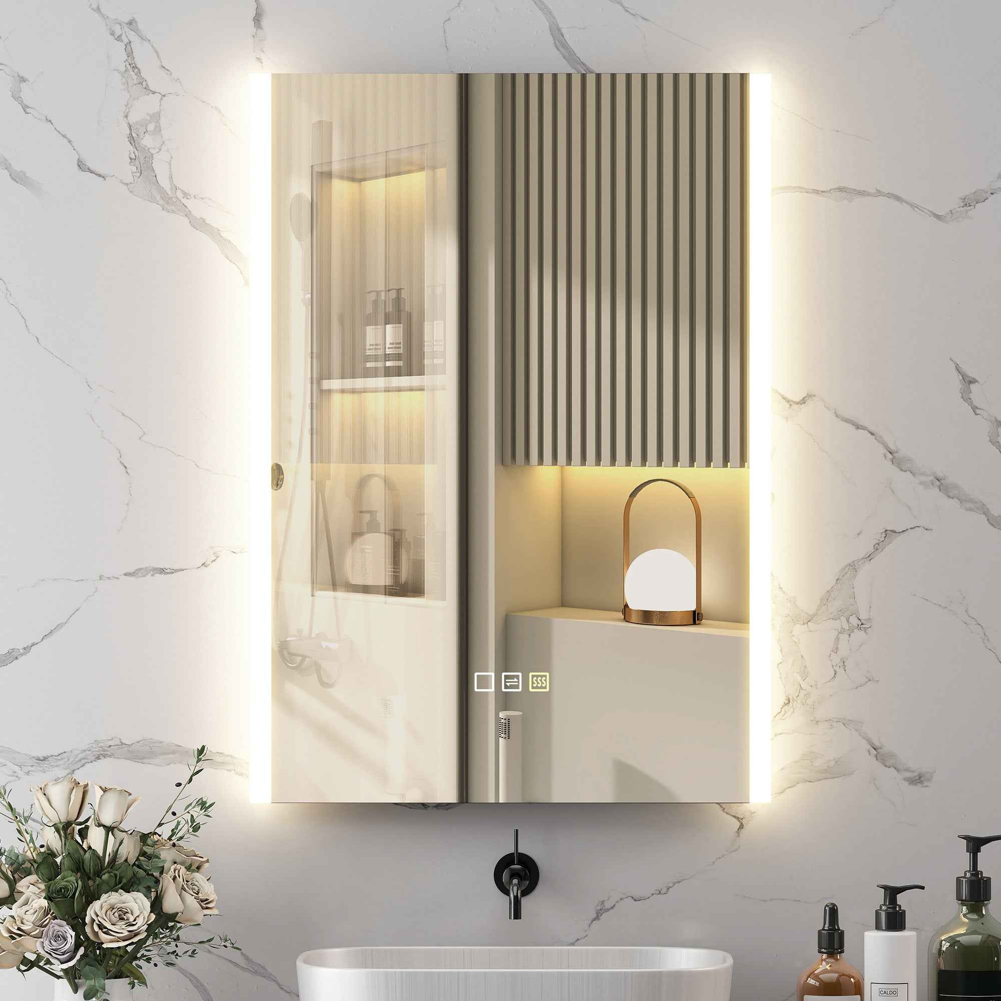 HOMCOM Bathroom Mirror with 3-Color LED Light and Memory Function, Tempered Glass, 70x50x3 cm, Silver