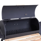 Charcoal Barbecue with Lid and Smoker, Garden BBQ with Shelves and Wheels 124x53x104 cm, Black - Borge' Group Limited