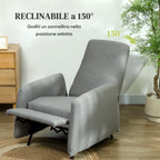 Reclining Relax Armchair with Removable Footrest, Replacement Cover and Seat with Springs, Gray