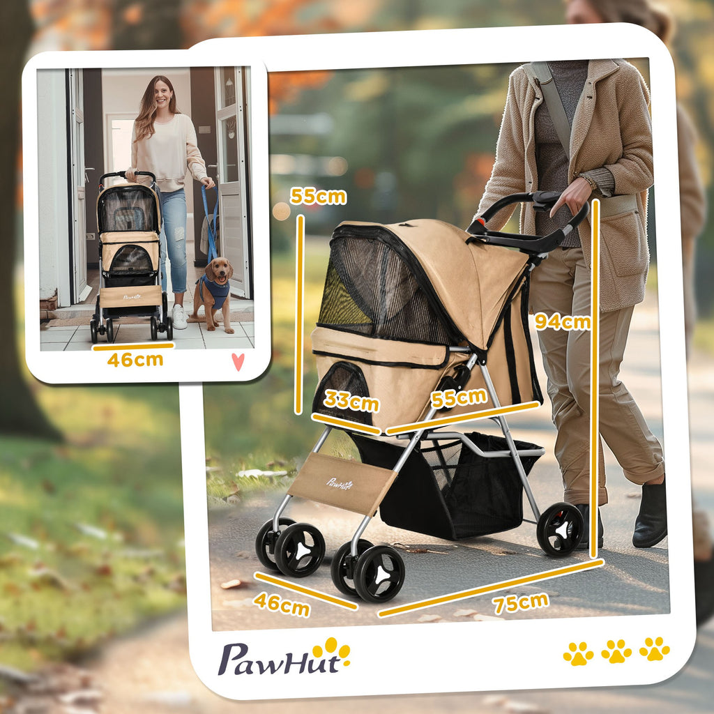 Foldable Dog Stroller for Small and Mini Dogs with Basket and Cup Holder, 75x46x94 cm, Coffee