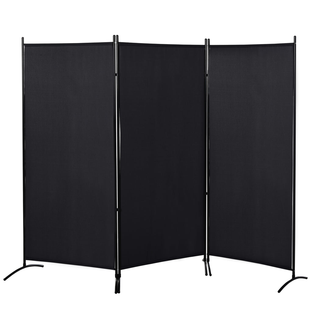 3-Panel Folding Metal and Polyester Room Divider, 253 x 50 x 182 cm, Black