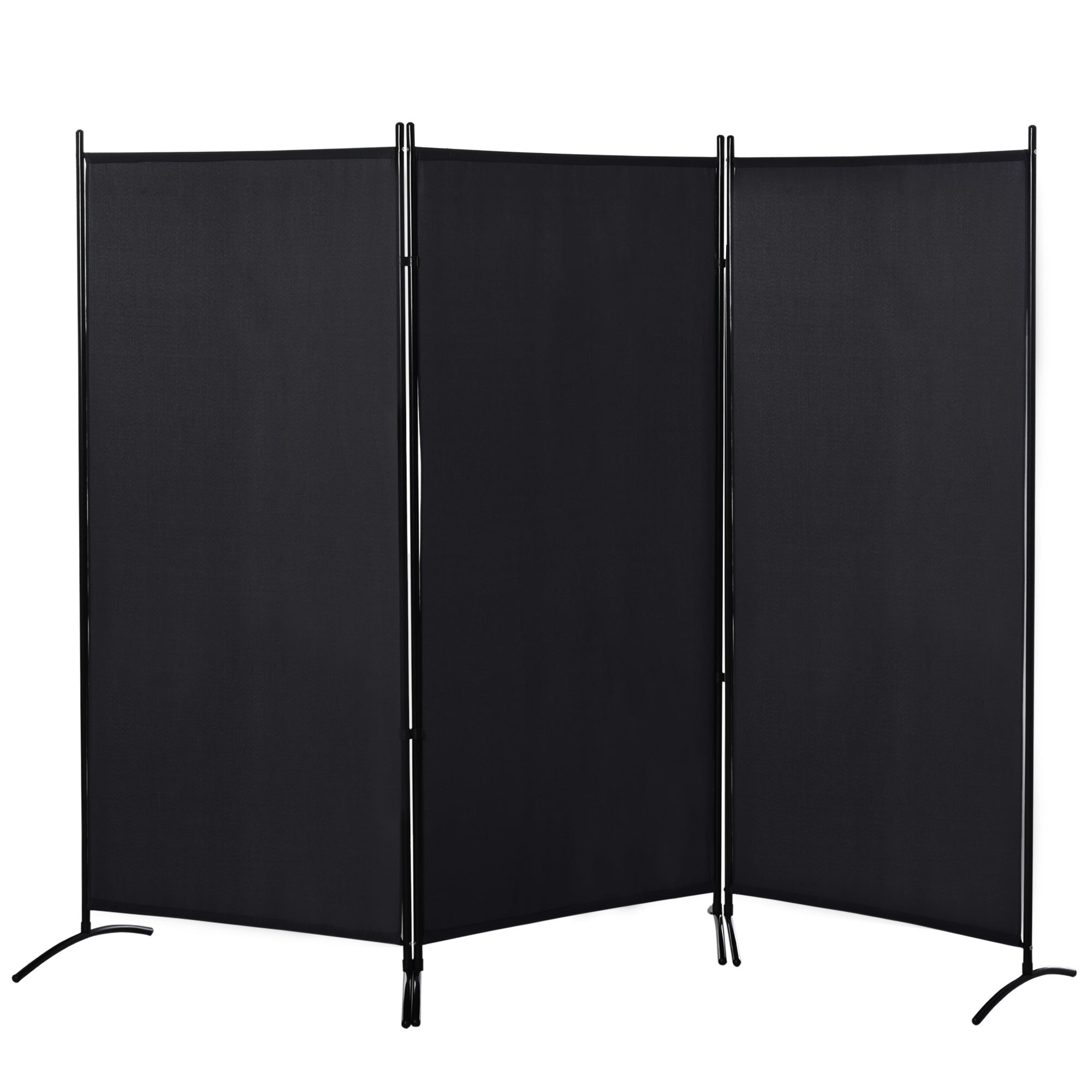3-Panel Folding Metal and Polyester Room Divider, 253 x 50 x 182 cm, Black