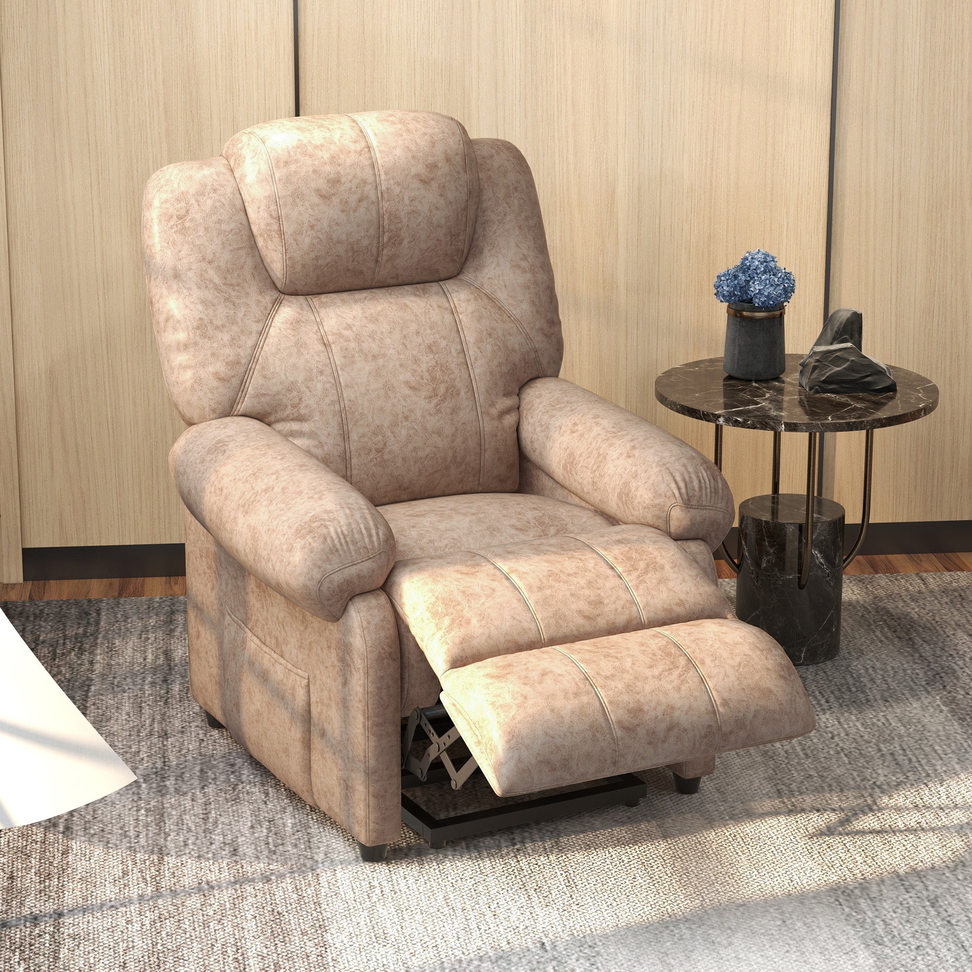 Manual Reclining Fabric Relax Chair with Removable Footrest and Side Pocket, Beige