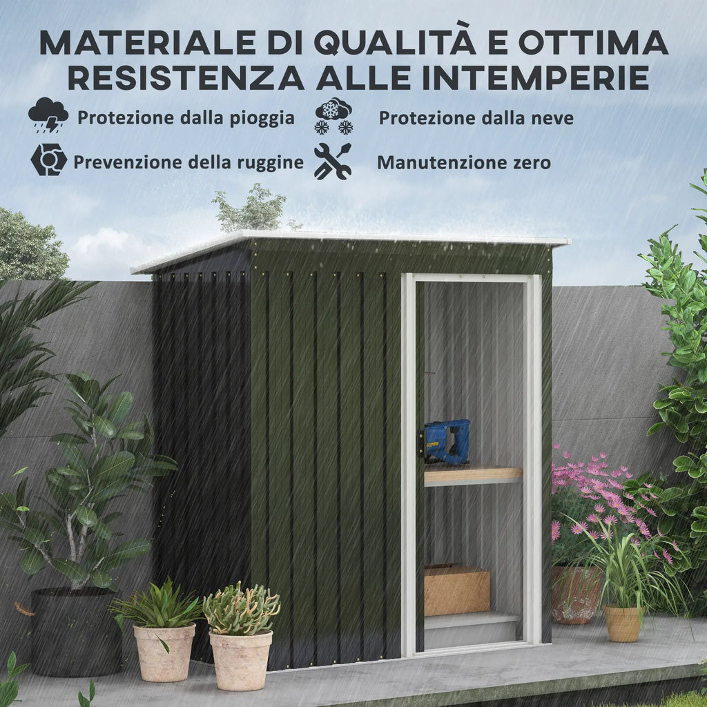 Garden Shed with Sloping Roof and Sliding Door, Galvanized Steel Garden Tool Shed, 1.16m², 163x89x182 cm, Black - Borge' Group Limited