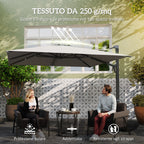 Cantilever Umbrella with Crank and Cross Base, in Polyester, Aluminum and Metal, 365x297x256 cm, Light Gray