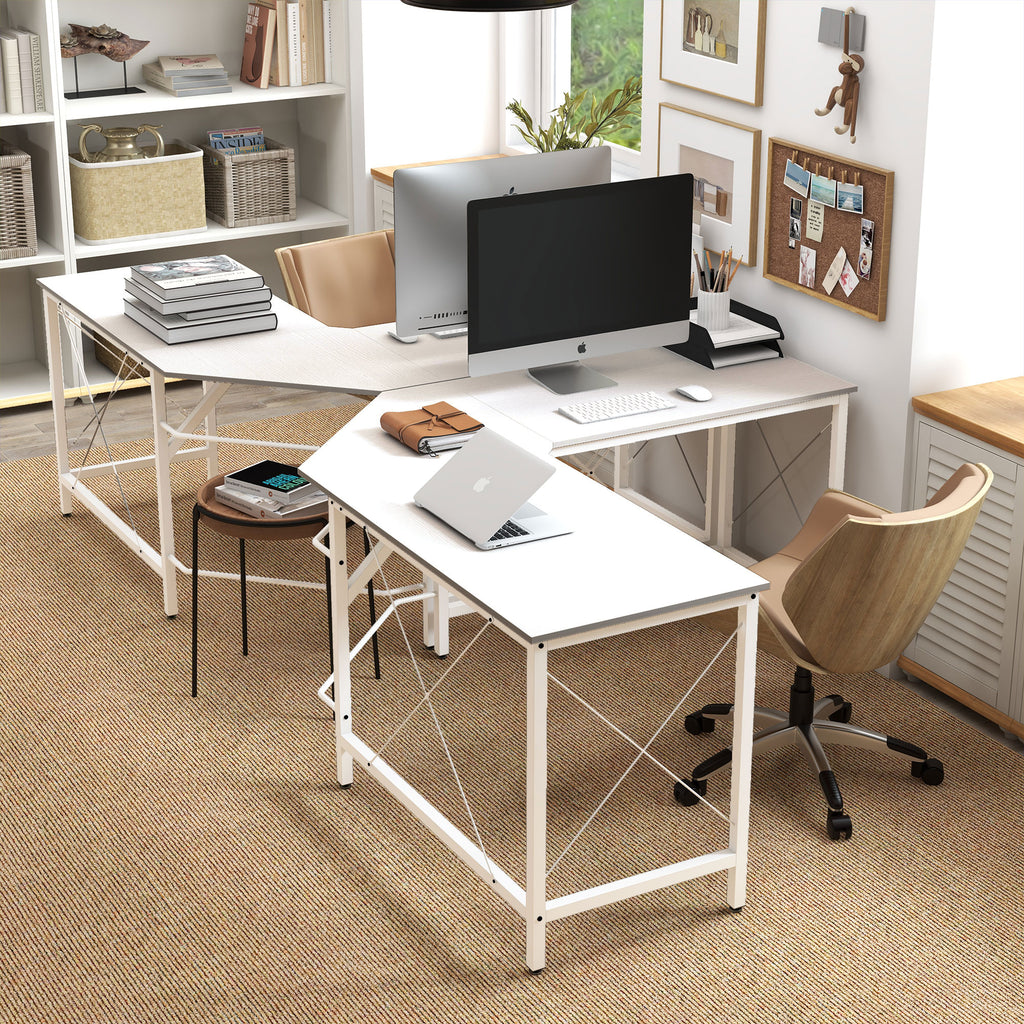 L-Shaped Corner Desk with Adjustable Feet, Wood and Steel, 150x150x76 cm, White
