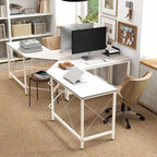 L-Shaped Corner Desk with Adjustable Feet, Wood and Steel, 150x150x76 cm, White