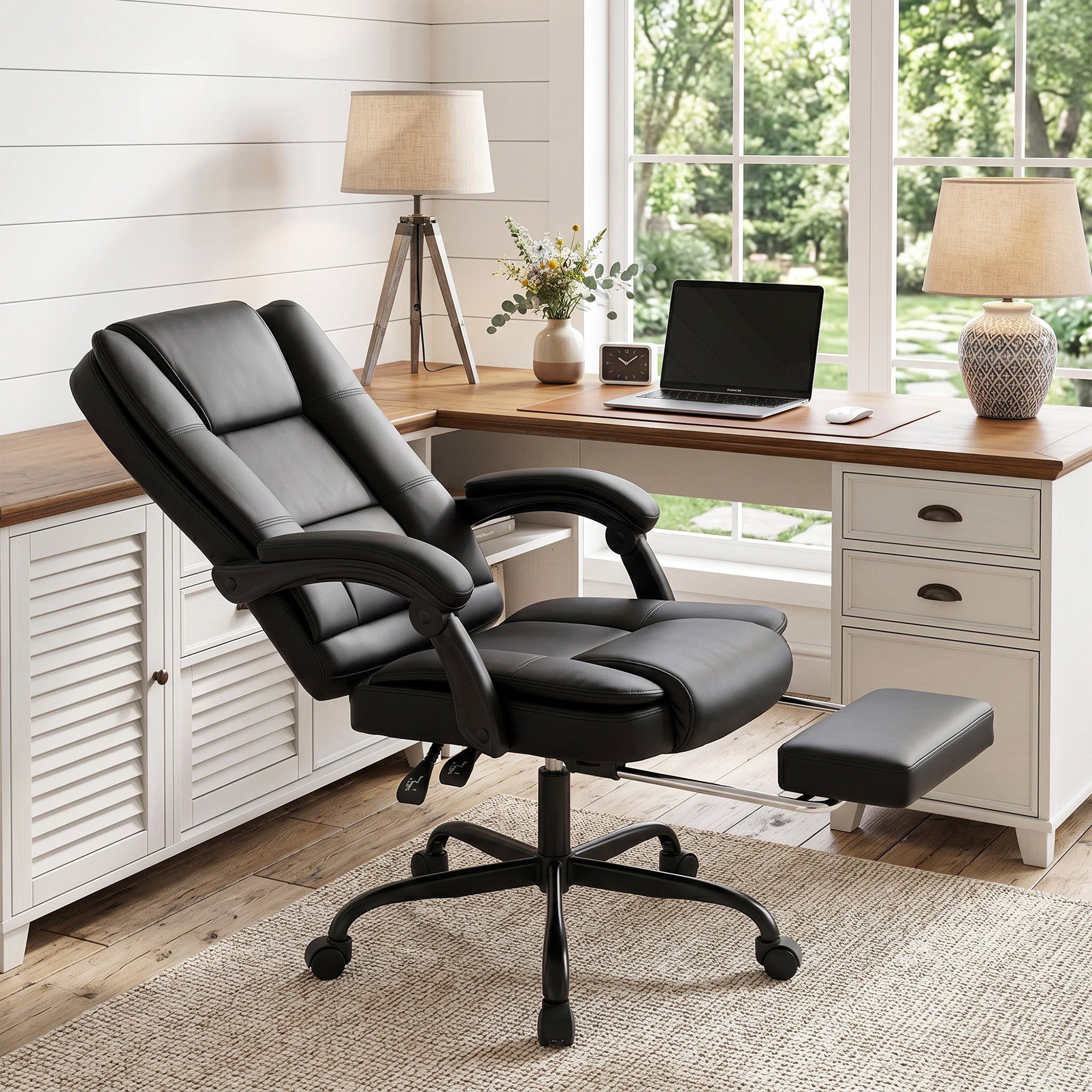 HOMCOM Ergonomic Office Chair with 150° Reclining Footrest, Cotton and Metal, 65x67x112-122 cm, Black