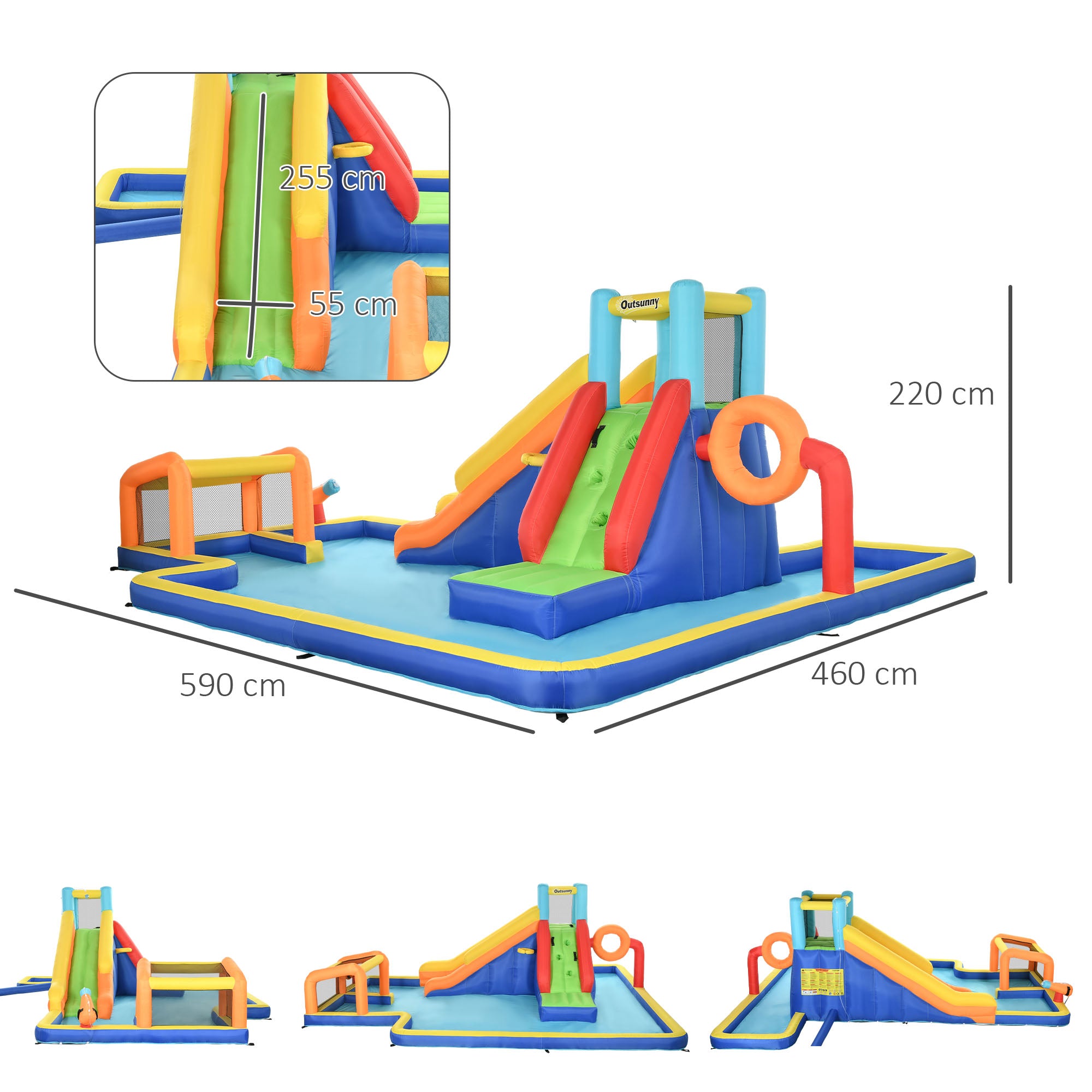 Bouncy Castle for Children 3-8 Years with Slide, Wall, Door and Basket, in Oxford Fabric, 590x460x220 cm - Borgè