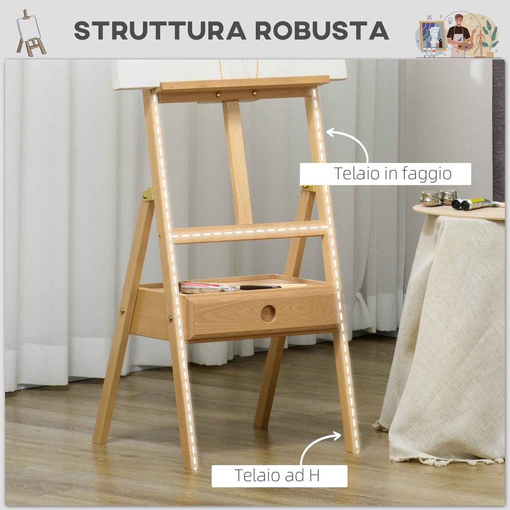 Vinsetto Height-Adjustable Painter's Easel with Drawer, Beech Wood, 43.5x43x150-190 cm