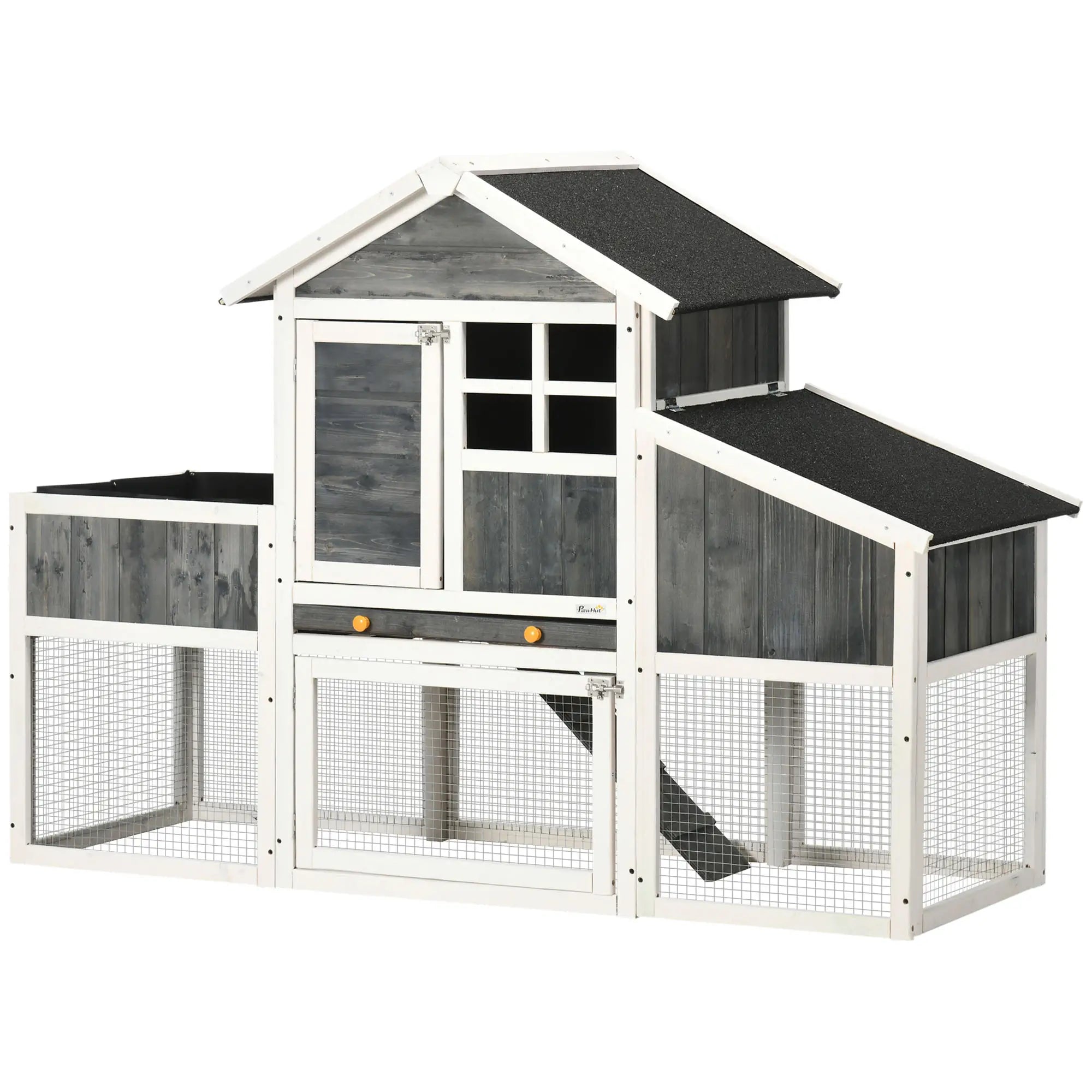 Wooden Chicken Coop with Open Area, House and Nest, 161.5x62. 5x115cm, Grey - Borge' Group Limited